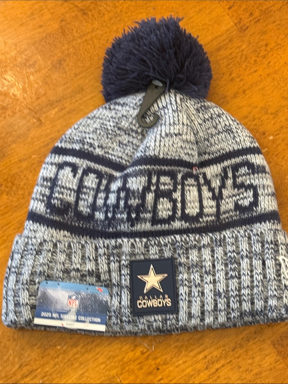 NFL Dallas Cowboys Men Pom Beanie - Navy & Gray